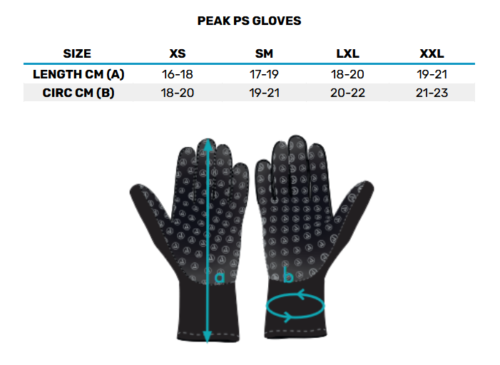 PEAK PS GLOVES 0 Size Chart